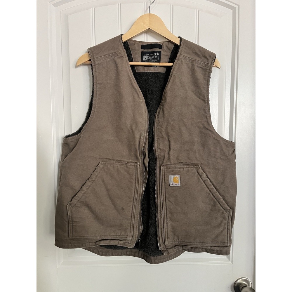 Carhartt Mens Medium Relaxed Fit Washed Duck Rugged Sherpa Lined Vest 104394 CC